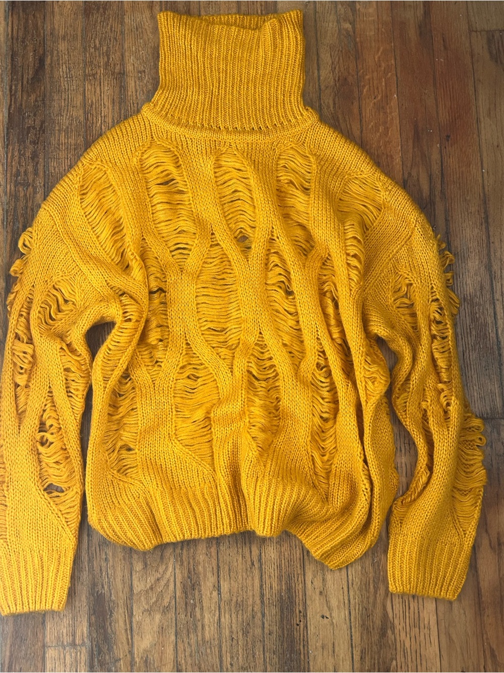 Cozy Yellow Distressed Turtleneck Sweater